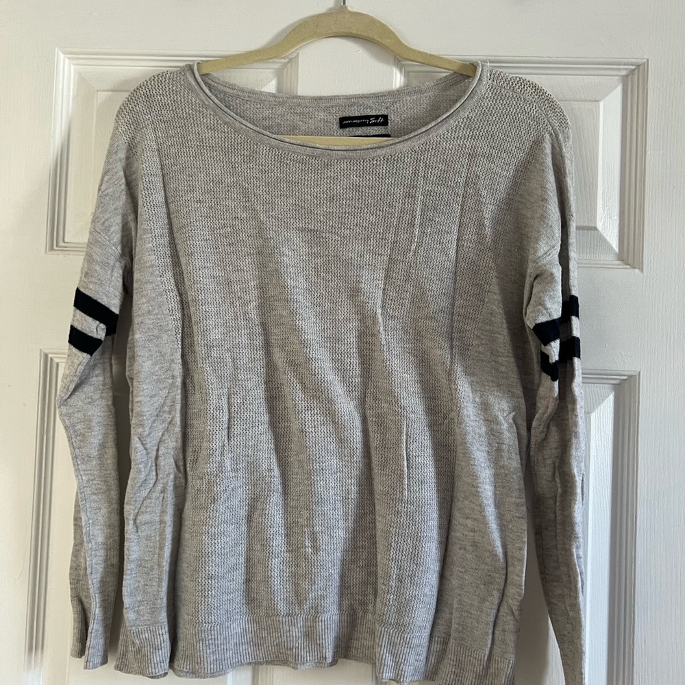 Gray Knit Sweater with Stripes